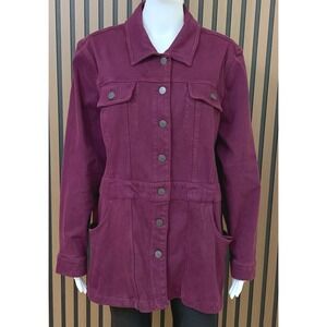 Coldwater Creek Women's Plum Purple Denim Utility Barn Jacket Stretch Cotton L